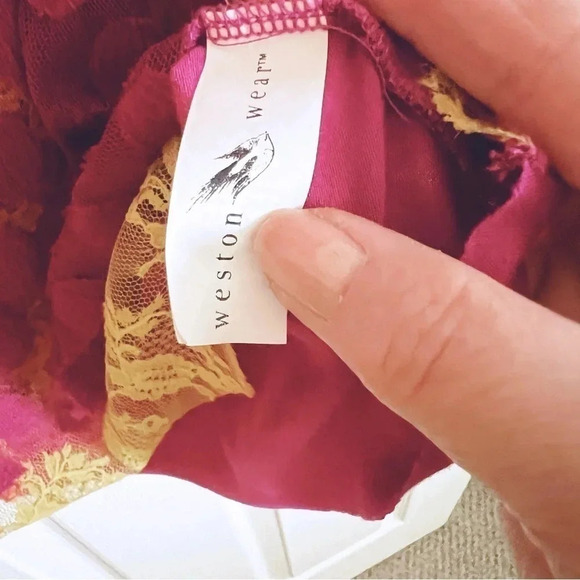Anthropologie Weston Wear Lace Overlay Tank Top Raspberry Yellow Size XS USA - Picture 8 of 8